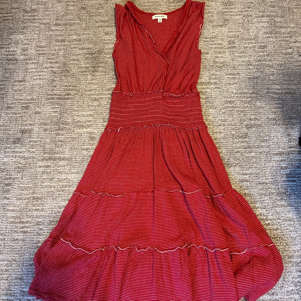Max Studio Red Striped Midi Dress